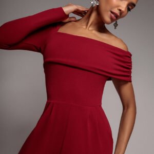 Goddiva One Shoulder Scuba Romper - Wine