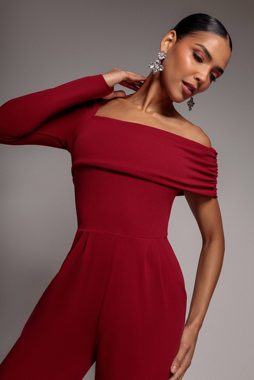 Goddiva One Shoulder Scuba Romper – Wine