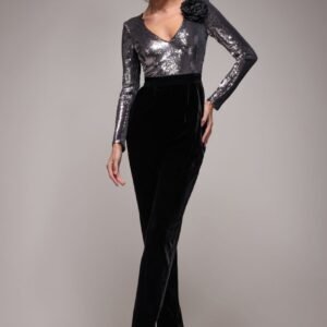 Goddiva Liquid Sequin Romper With Corsage - Silver