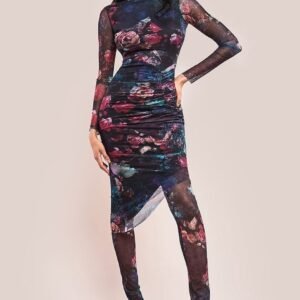 Goddiva Printed Sheer Leggings - Black