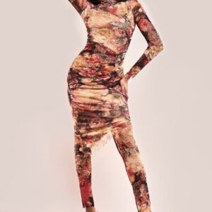 Goddiva Printed Sheer Leggings - Orange
