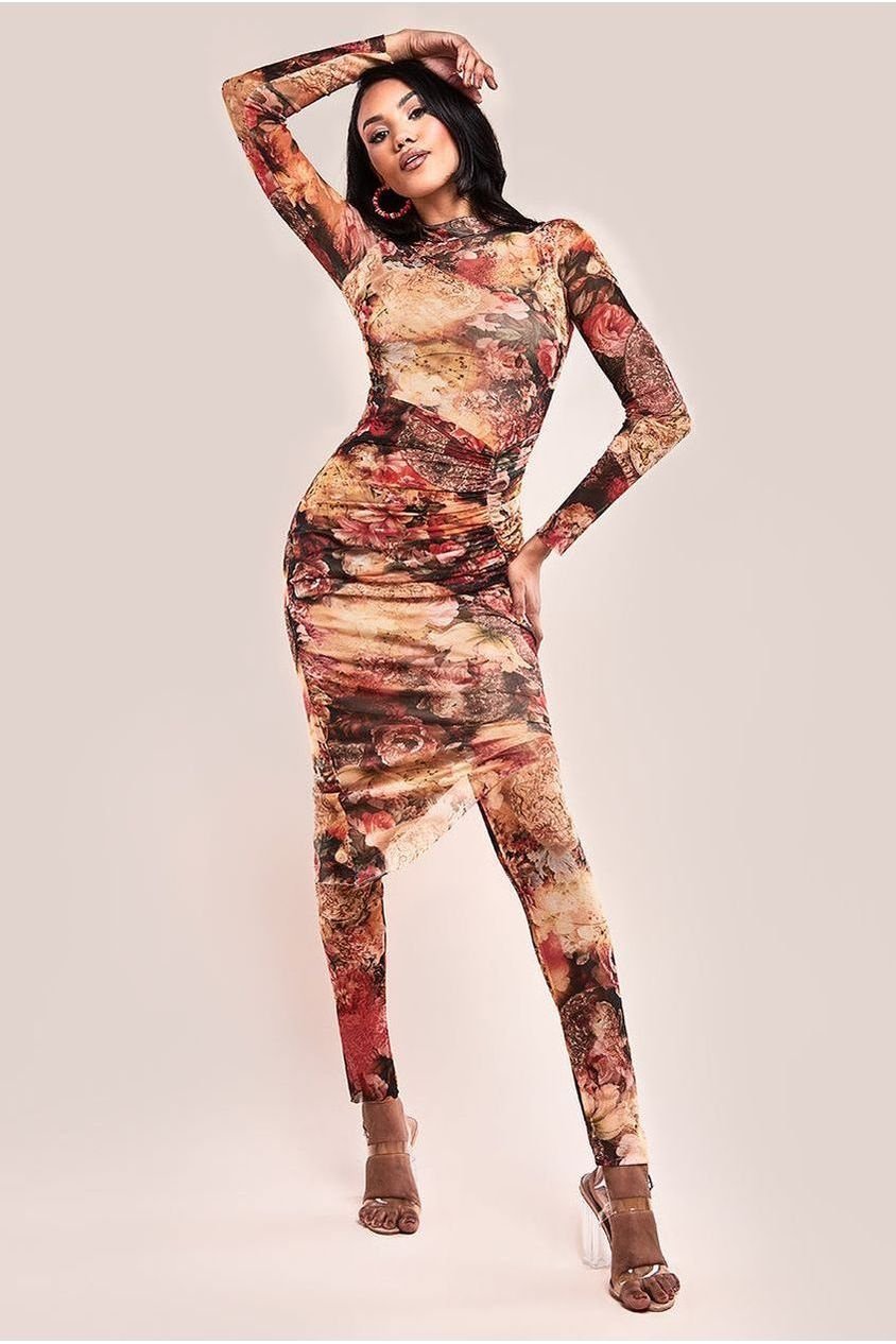 Goddiva Printed Sheer Leggings – Orange
