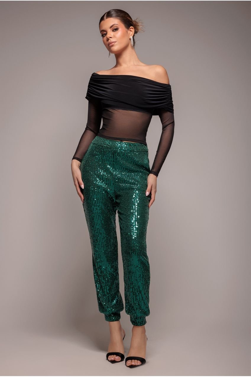 Goddiva Sequin Cuffed Ankle Pant – Emerald