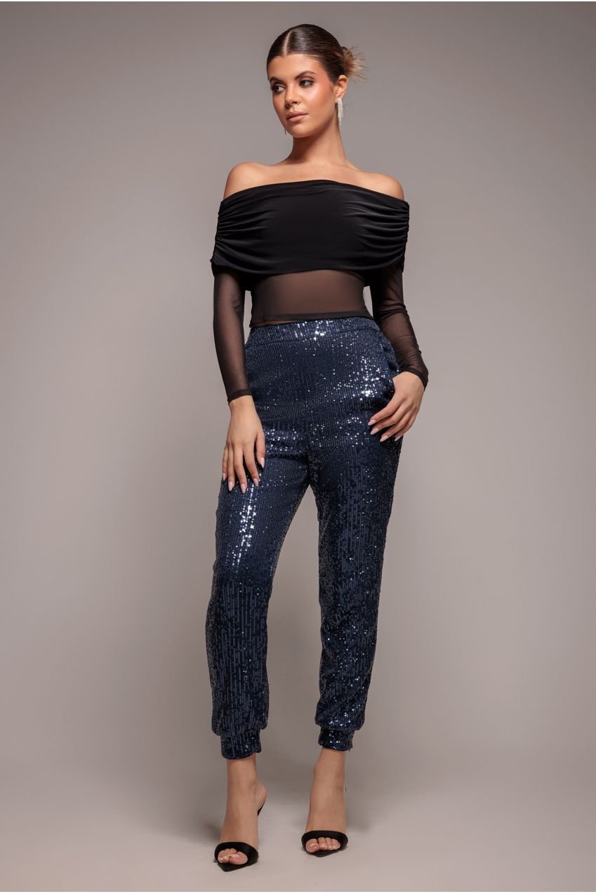 Goddiva Sequin Cuffed Ankle Pant – Navy