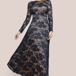 Goddiva Scalloped Lace A-Line Maxi Dress - Black