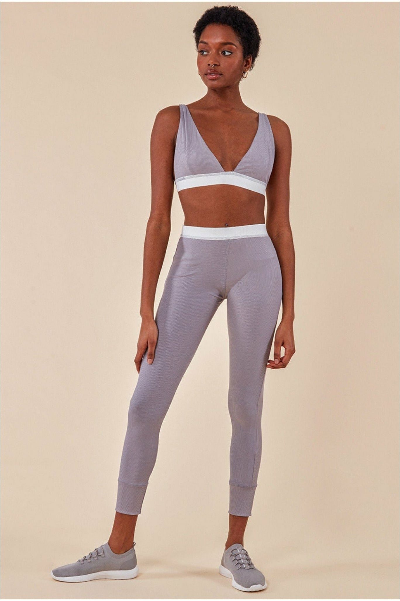 Cosmochic Bralette & Legging Workout Lounge Set – Light Gray