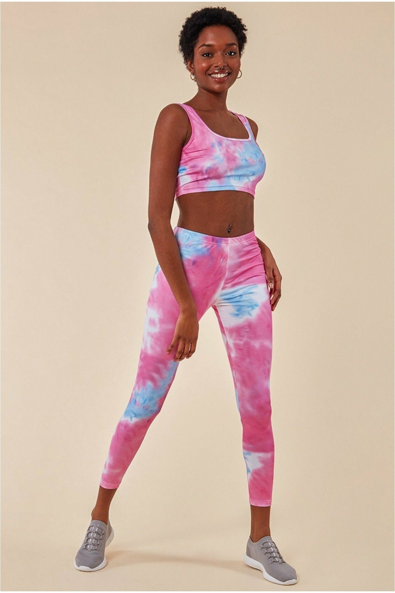 Cosmochic Tie-dye Crop Top With Leggings Set – Pinkblue