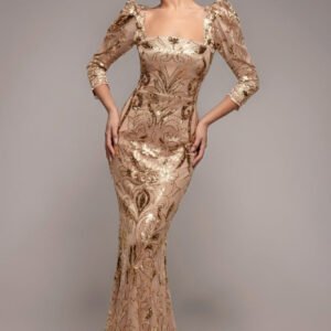 Goddiva Square Neck Scalloped Lace Maxi - Champagne