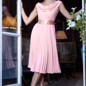 Goddiva Cowl Neck Pleated A-Line Chiffon Midi Dress - Blush Pink