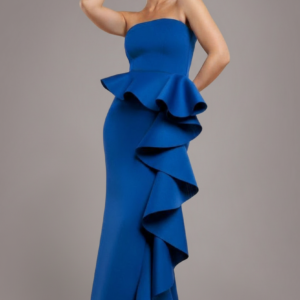 Goddiva Boobtube Peplum Waterfall Frill Maxi Dress - Royal Blue