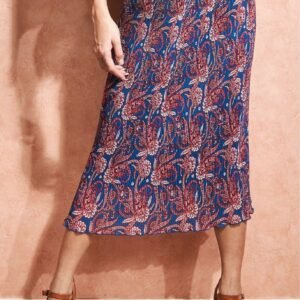 City Goddess Printed Shirred Midi Skirt - Blue