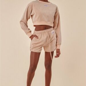 Cosmochic Oversized Cropped Sweater & Short Set - Beige