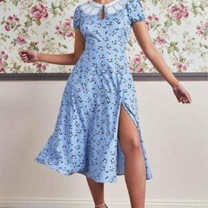 Goddiva Printed Midi With Front Split - Powder Blue