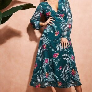 City Goddess Floral Print Wrap Midi Dress - Green